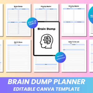 Trình lập kế hoạch Brain Dump có thể chỉnh sửa Canva KDP)